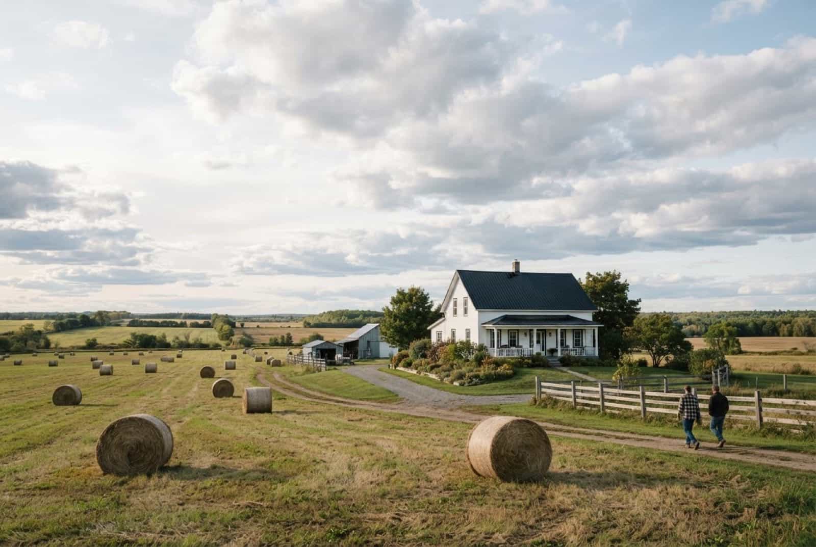 Farmhouse with a new metal roof on open eastern UP farmland